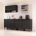 Ver imagem 1 de Cozinha Atlanta Stone 9 Portas 3 Gavetas MDP- MDF 225cm Preto Móveis Carraro