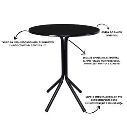 Mesa Bistrô Baixo Preto com Tampo Redondo Preto - 3