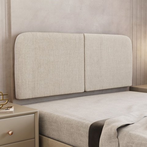Cabeceira Painel Orgânico Cama Box Casal Padrão Aira 140cm Dobrável Linho Bege - Desk Design