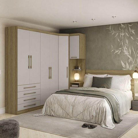 Quarto com Roupeiro Maleiro e Cabeceira Paris Luciane Móveis Avelã Pf-cinammon Pf