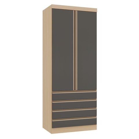 Guarda Roupa Modulado Mônaco 2 Portas 4 Gavetas MDP MDF Carvalho-Graff Luciane Móveis 90cm