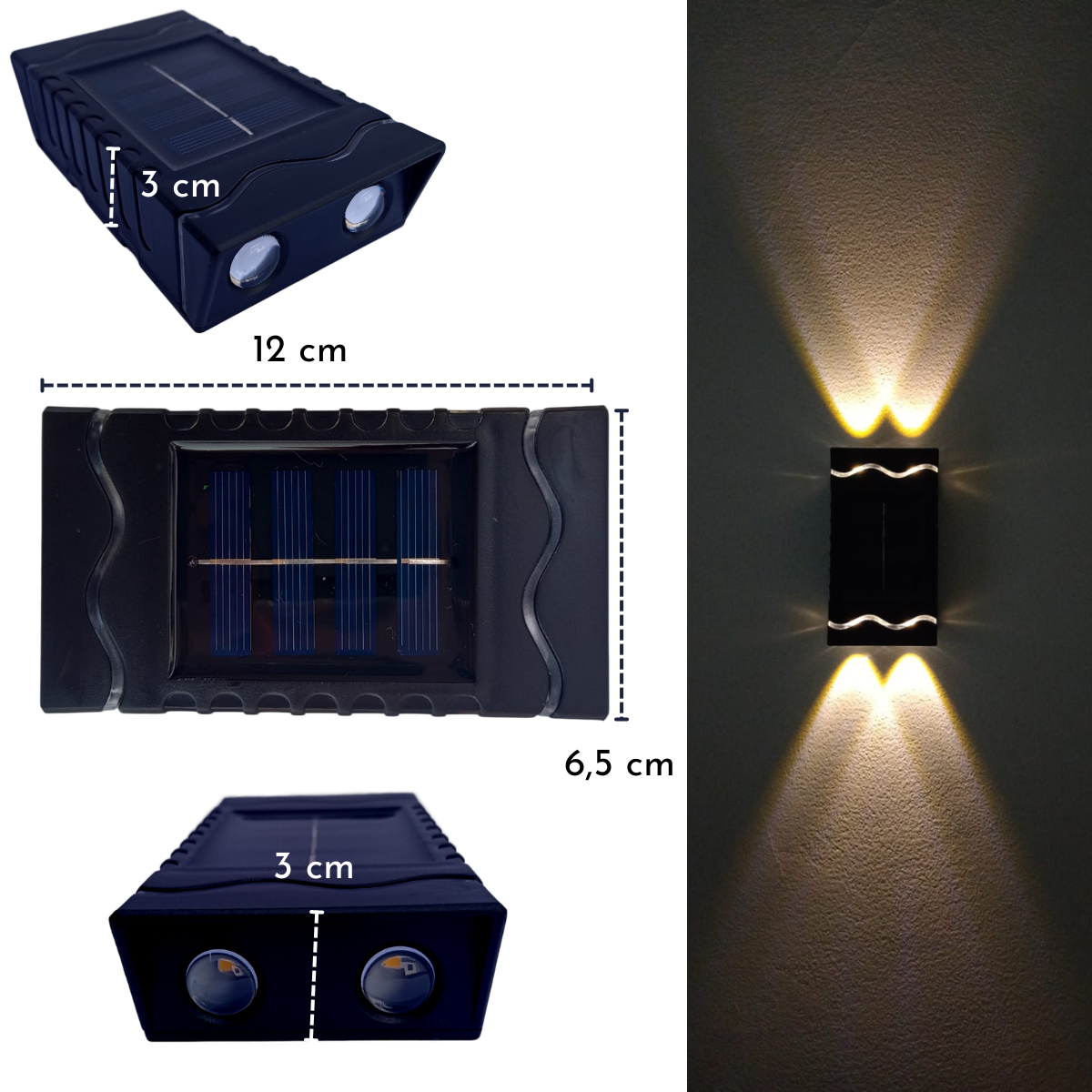 Kit 2 Mini Arandelas Retangulares Led Slim Solar De Sobrepor Com Luz Branco Quente De 2 Fachos Para  - 2