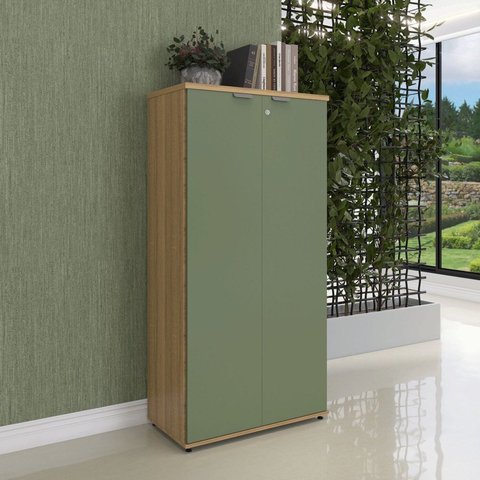 Armário Alto para Escritório P25 com 2 Portas Pivotantes Verde/Samba/Sálvia