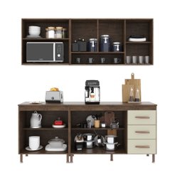 Cozinha Modulada Compacta Fidelitá Lisboa 4 Peças 190cm 9 Portas 3 Gavetas com Tampo - 2
