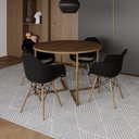 Ver imagem 1 de Mesa Jantar Industrial Redonda 110Cm Amêndoa Base V Dourada C/4 Poltronas Daw Madeira Cor: Amendoa