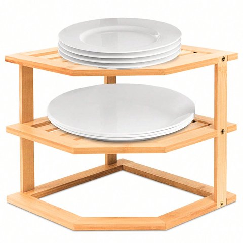 Organizador de Armário em Bambu 3 Andares Rack Cozinha Mimo
