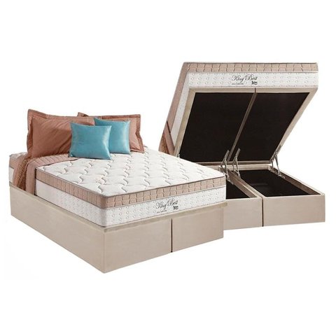 Cama Box Baú Queen: Colchão Molas Anjos MasterPocket Ensacadas King Best + Base CRC Suede Clean(158x