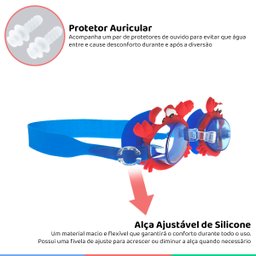 Óculos de Natação Infantil Para Esportes Aquáticos Antiembaçante Caranguejo Azul Buba - 3