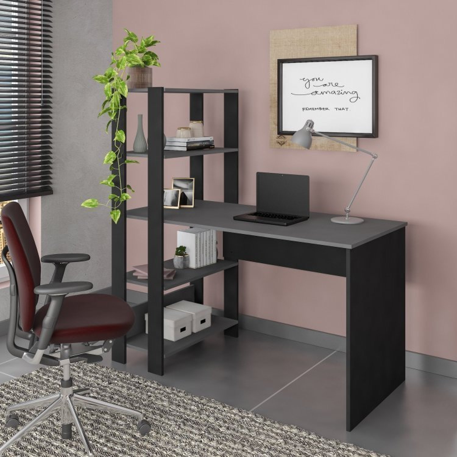 Conjunto Home Office 3 Peças com Escrivaninha Estante e Mesa Lateral Match Artely - 2