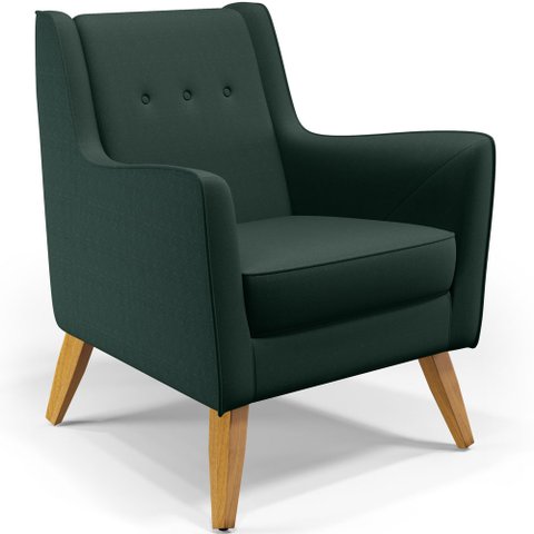 Poltrona Decorativa com Pés de Madeira Taroba D02 Linho Verde C-117 - Lyam Decor