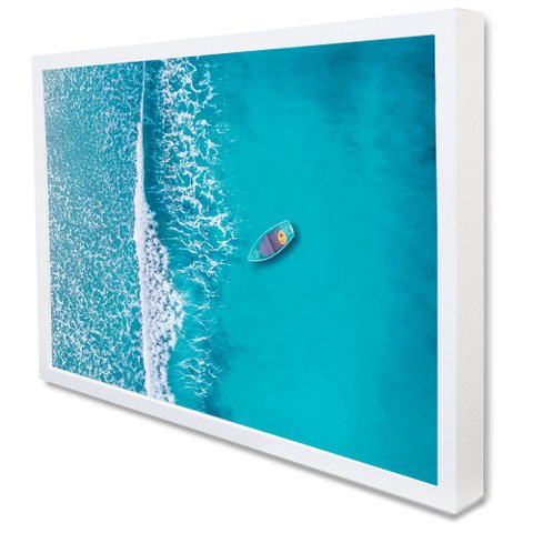 Quadro Decorativo Caixa Alta com Vidro O Mar e o Barco TaColado Moldura Branca 40x60cm