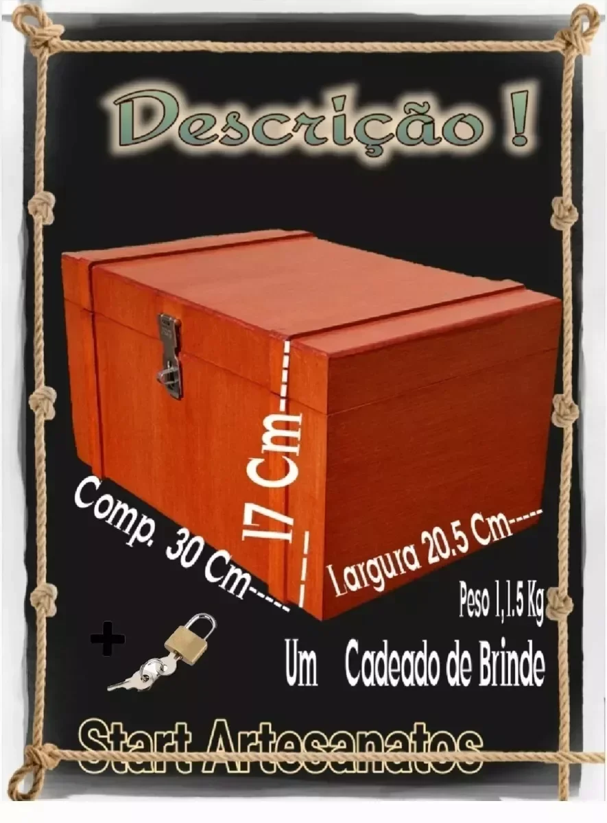 Caixa Madeira Mdf Rustico Baú Para Decoração Com Cadeado - 5