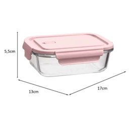 Kit 6 Potes de Vidro com Tampa Rosa Hermética 680ml Retangular Frutas Alimentos Uz - 3