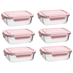 Kit 6 Potes de Vidro com Tampa Rosa Hermética 680ml Retangular Frutas Alimentos Uz - 1