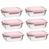 Kit 6 Potes de Vidro com Tampa Rosa Hermética 680ml Retangular Frutas Alimentos Uz - 1