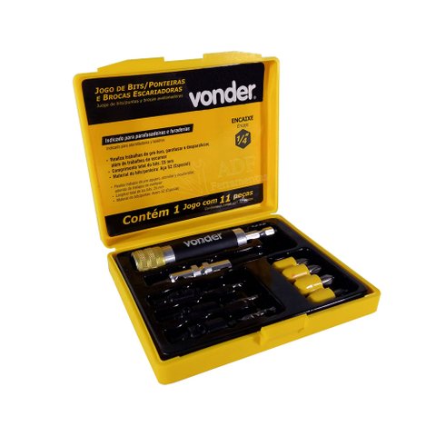 Jogo de Troca Rápida com Bits Ponteiras e Escariador Enc 1/4 - 11 Peças Vonder 35.38.011.000