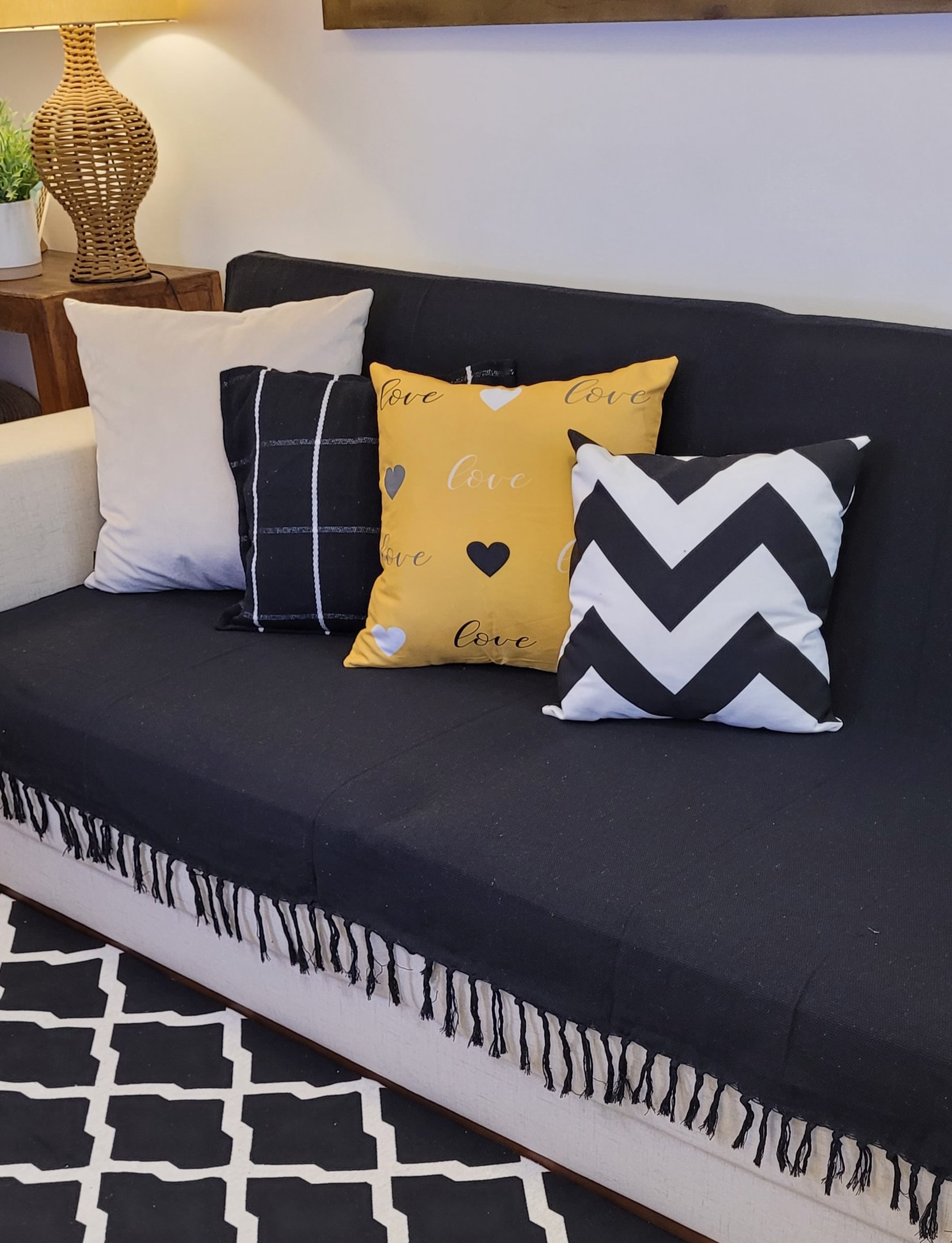 Manta Xale para sofá e cama 1,50x2,20m PRETO tear artesanal decorativa protetora - 3