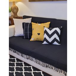 Manta Xale para sofá e cama 1,50x2,20m PRETO tear artesanal decorativa protetora - 3