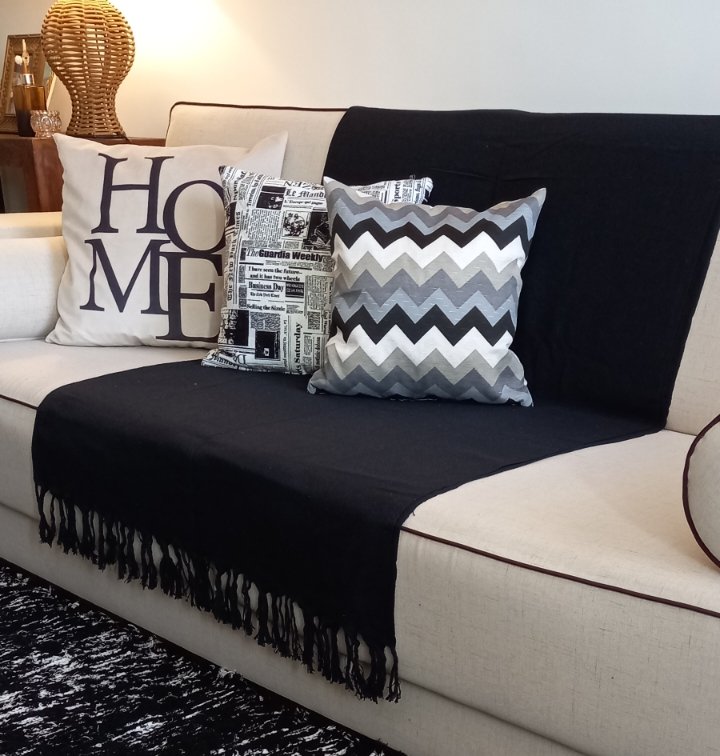 Manta Xale para sofá e cama 1,50x2,20m PRETO tear artesanal decorativa protetora - 5