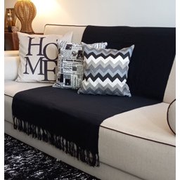 Manta Xale para sofá e cama 1,50x2,20m PRETO tear artesanal decorativa protetora - 5
