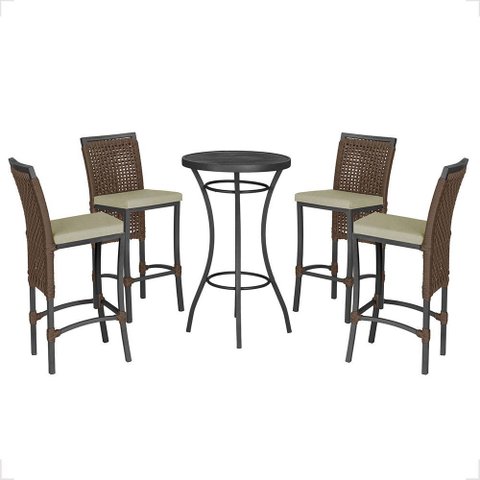 Mesa Bistrô e 4 Banquetas Roma Preta Corda Náutica Estofado 7 Trama Original