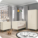 Ver imagem 1 de Quarto de Bebê Berço + Cômoda + Guarda Roupa Retrô Areia Theo Madeira