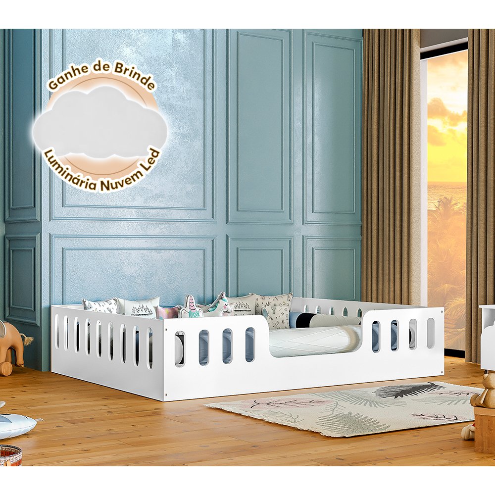 Cama Casal Infantil Montessoriana Helo Branco Acompanha Luminária Led - 2