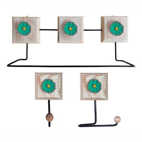 Kit Banheiro 3 Peças Toalheiro Cabideiro Porta Papel Papel Cor Verde