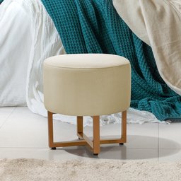 Puff Industrial Decorativo Charles Estofado Veludo Bege Base Ferro - Luxo Estofados - 1