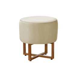 Puff Industrial Decorativo Charles Estofado Veludo Bege Base Ferro - Luxo Estofados - 2