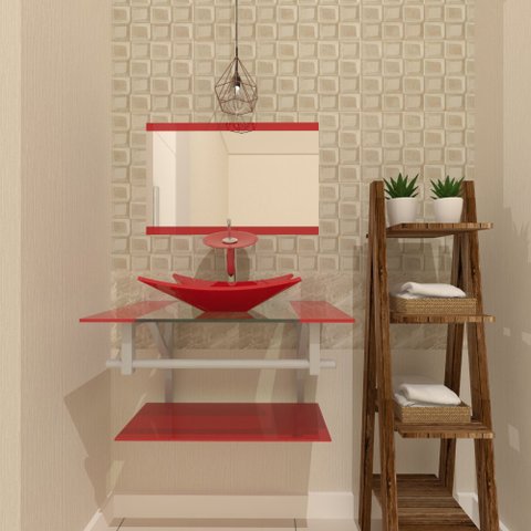 Gabinete de Vidro 80cm Ac Cuba Retangular Vermelho Ferrari