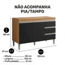 Ver imagem 4 de Balcão Gabinete Cozinha Andréia 120cm 2 Portas sem Tampo Mdp Amêndoa/preto - Desk Design