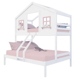 Beliche Casal/ Solteiro Casinha Dos Sonhos Madeira Maciça Branco/ Rosa Housin - 2