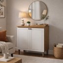 Ver imagem 1 de Balcão Aparador 2 Portas em MDF Linha Essência Frise Estilo Americano Branco/Cinamomo