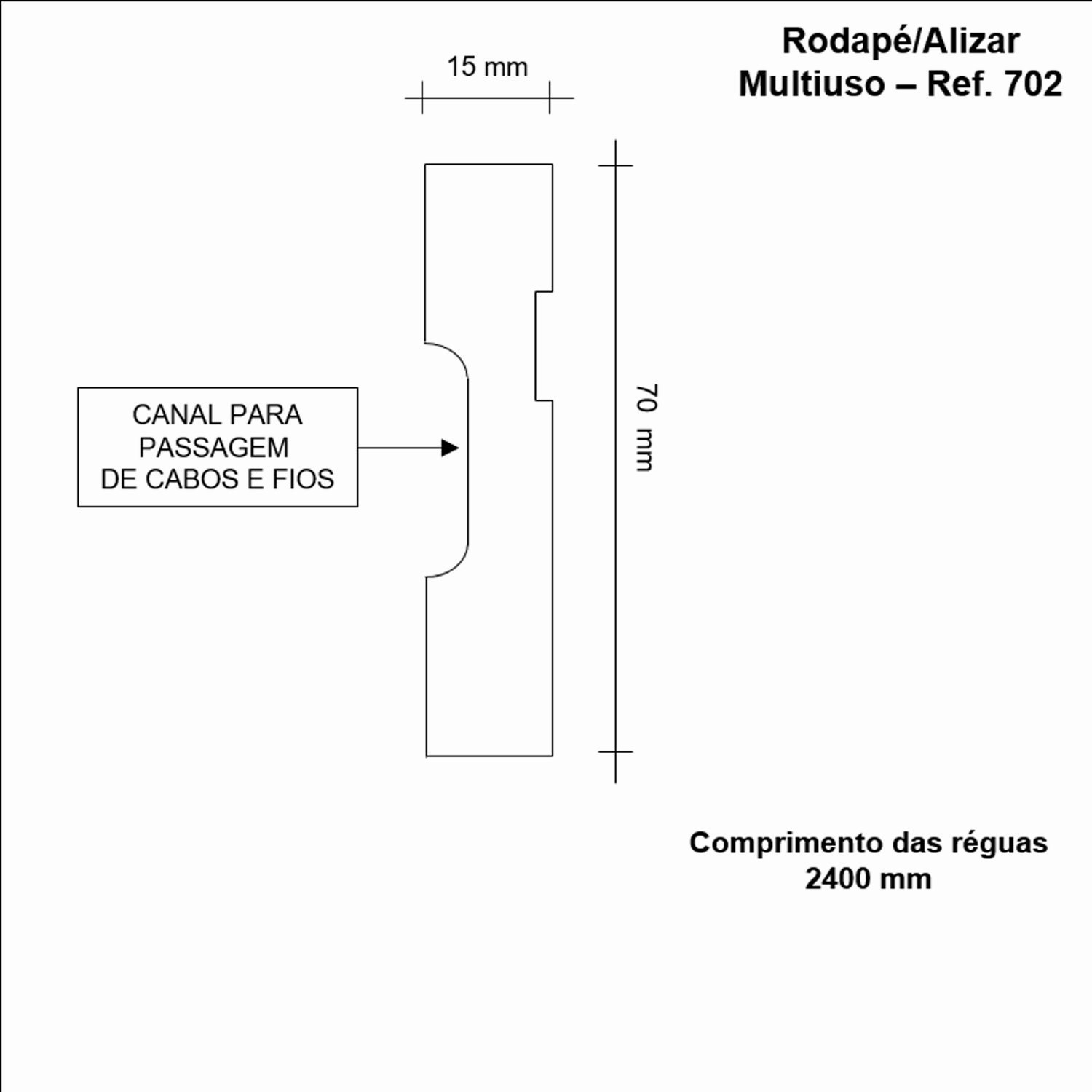 Rodapé de MDF 7cm x 15mm x 2,40m com Friso Moldufama 702 - 3