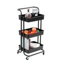 Ver imagem 1 de Carrinho Organizador Multiuso com Rodas 3 Prateleiras Preto