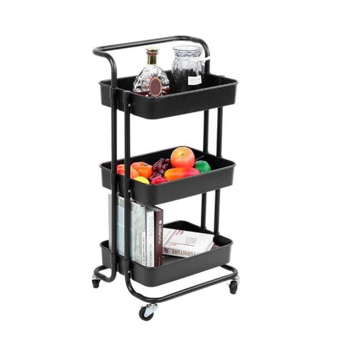 Carrinho Organizador Multiuso com Rodas 3 Prateleiras Preto
