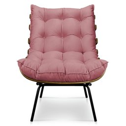 Kit Poltrona Costela com Puff Para Sala Suede Rose - 4