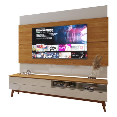 Rack com Painel Wall 1.8 Off White com Nature - Móveisaqui