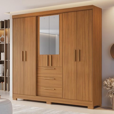 Guarda Roupa Casal 6 Portas com Espelho 100% Mdf Nt6030 Freijó Notável Móveis