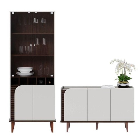 Cristaleira e Aparador Buffet Jurerê Off White Matte Nogueira Real - Colibri