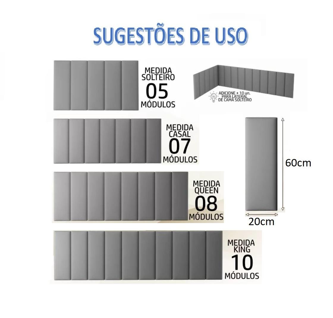 Cabeceira de Cama em Modulos Reforçada Mdf 6mm 1un 20x60cm:marrom - 3