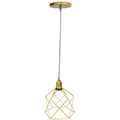 Pendente Aramado Cálice Luminária Lustre Cabo Cristal Retrô Vintage Dourado Agp Ilumini Industrial C
