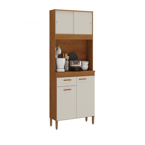 Kit Cozinha Ceara 4 Portas 1 Gavetas Nogueira Madeira Natura Off White Atualle
