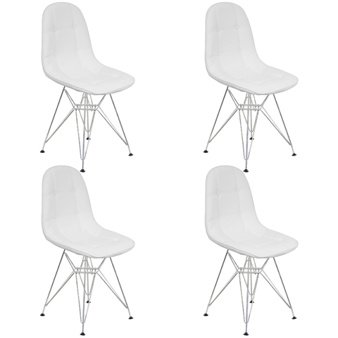 Kit 4 Cadeiras Estofadas Charles Eames Eiffel Botonê com Pés de Metal Cromado Branco Multicolorido
