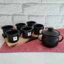 Ver imagem 5 de Jogo 6 Canecas Esmaltadas Pequenas Pretas Com Alças 90ml Xícaras Ágata Para Café