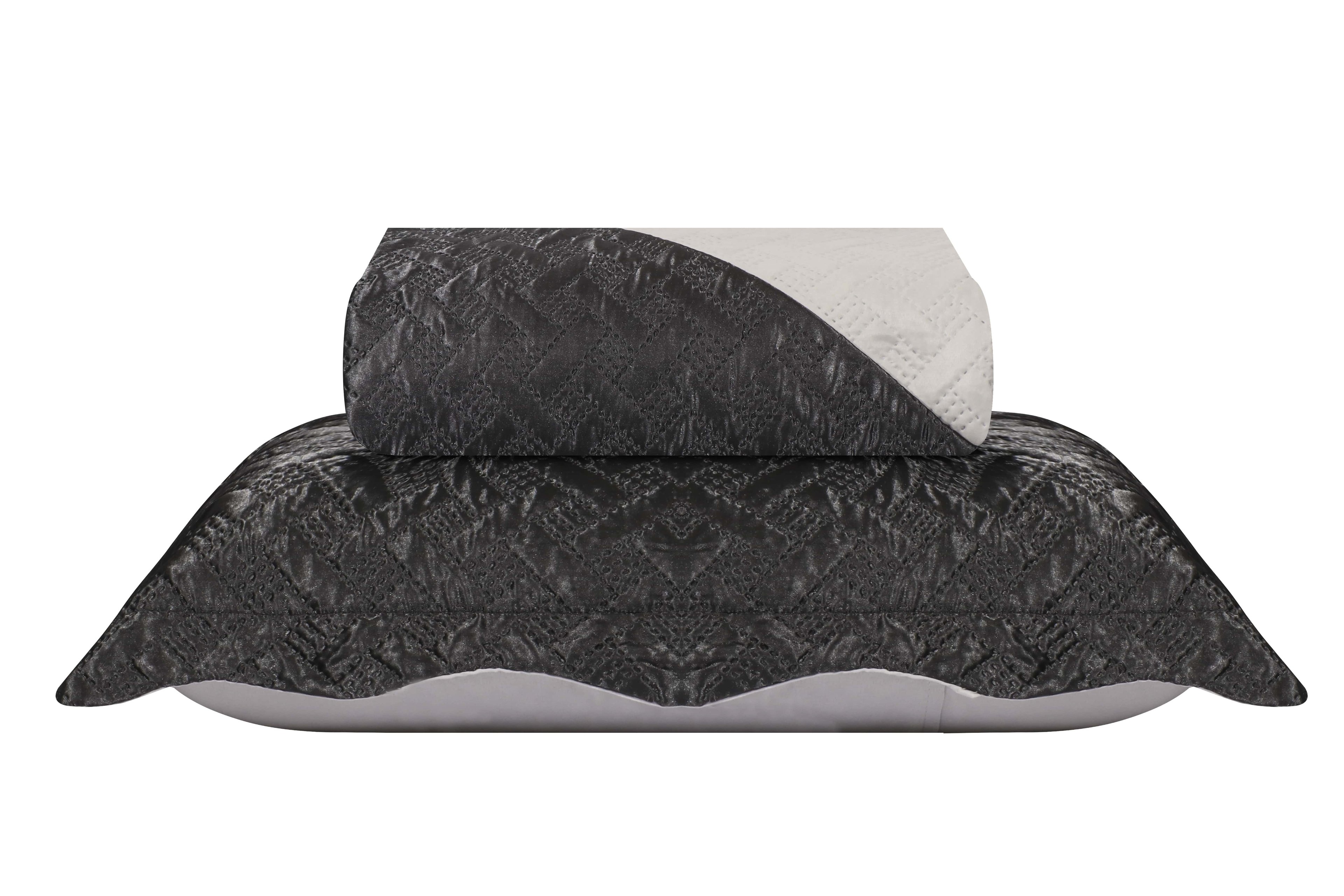 Colcha De Cetim King Size Com Porta Travesseiro Fashion Luxo:Grafite - 2