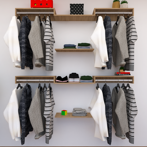 Kit Closet com Cabideiros e Prateleiras Amadeirado Organização Moderna para Seu Quarto