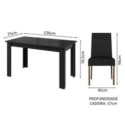 Conjunto Sala de Jantar Mesa Tampo de Vidro 4 Cadeiras Preto/oxford Antônia Madesa - 3