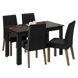Conjunto Sala de Jantar Mesa Tampo de Vidro 4 Cadeiras Preto/oxford Antônia Madesa - 2